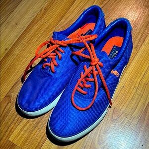Polo by Ralph Lauren Men's Blue Sneakers with Orange Accents